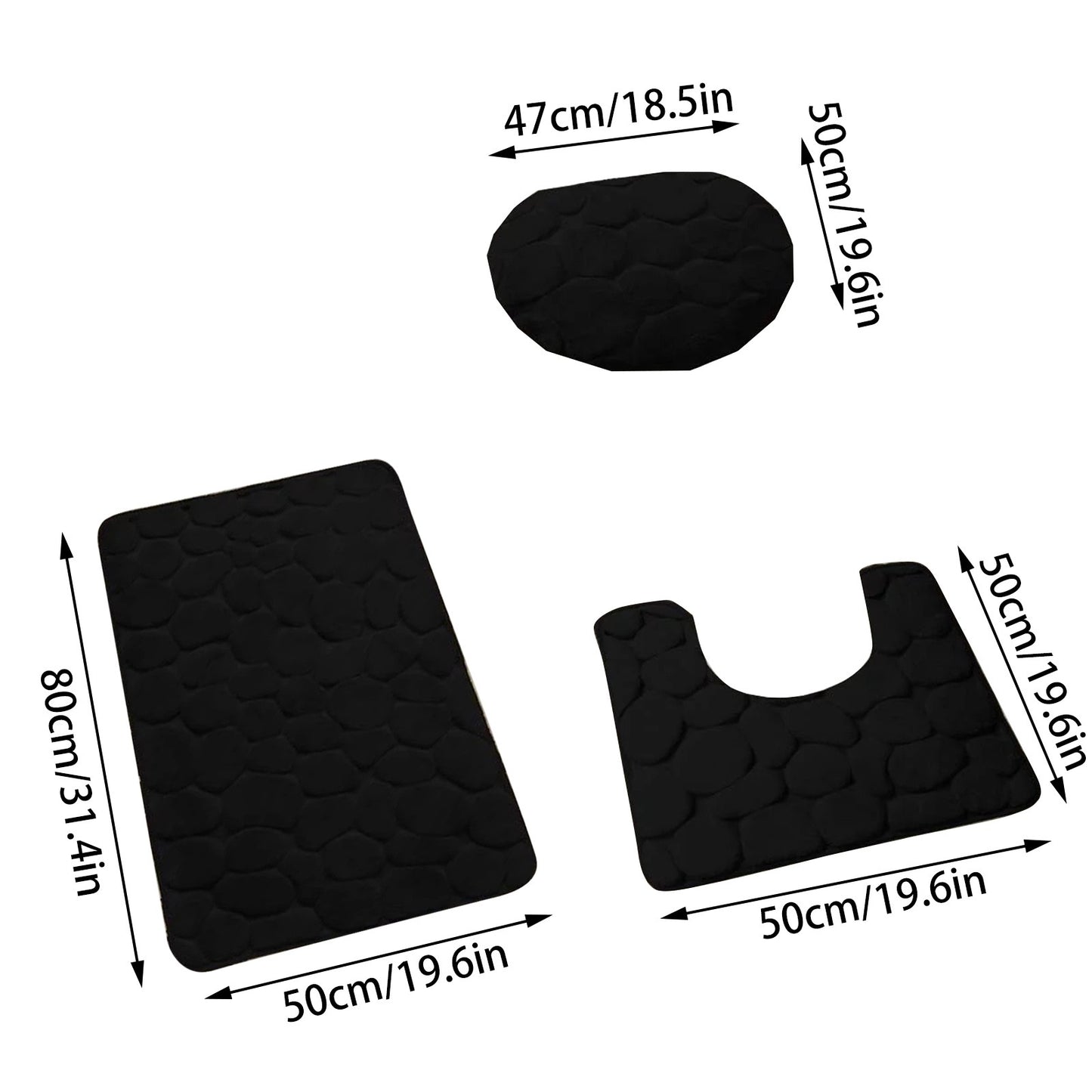 Bathroom Decorative Rug Set Of 3, Chenille Plush Large Rug, Rug And Toilet Seat Cover With Non-Slip Rubber Backing Bathroom