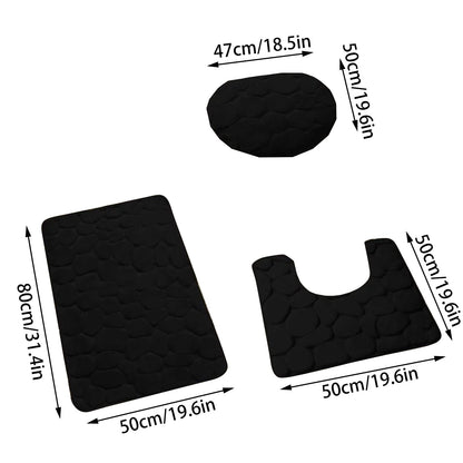 Bathroom Decorative Rug Set Of 3, Chenille Plush Large Rug, Rug And Toilet Seat Cover With Non-Slip Rubber Backing Bathroom