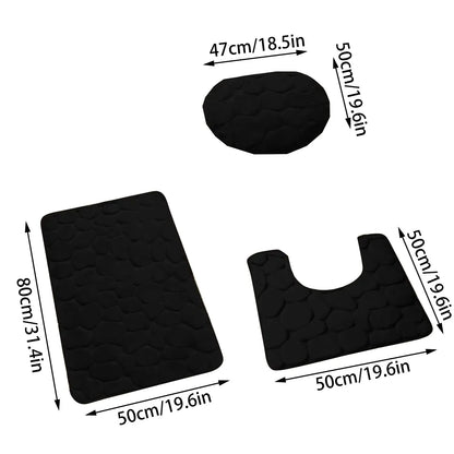 Bathroom Decorative Rug Set Of 3, Chenille Plush Large Rug, Rug And Toilet Seat Cover With Non-Slip Rubber Backing Bathroom