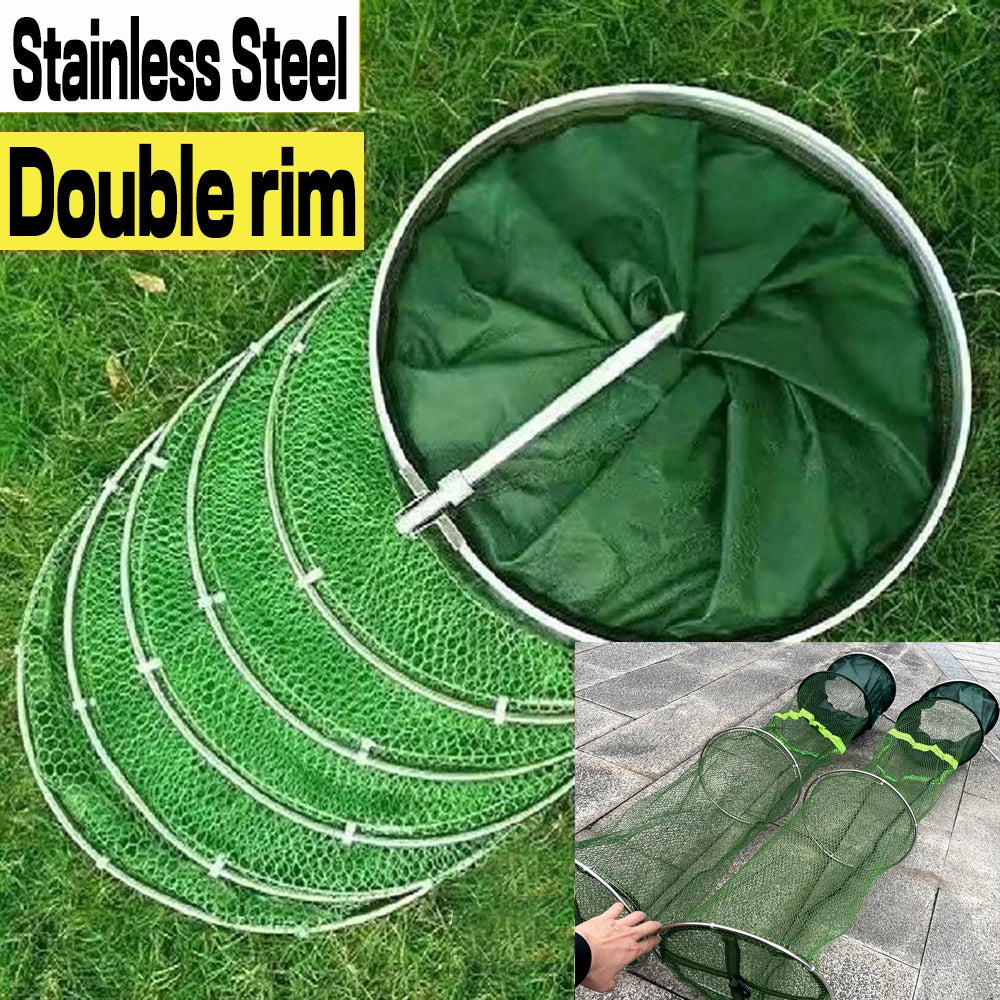 50kg Load Fishing Care Net Stainless Steel Collapsible Fish Basket Dip Nets To Keep Fish Alive in Water Large Storage Fyke Nets