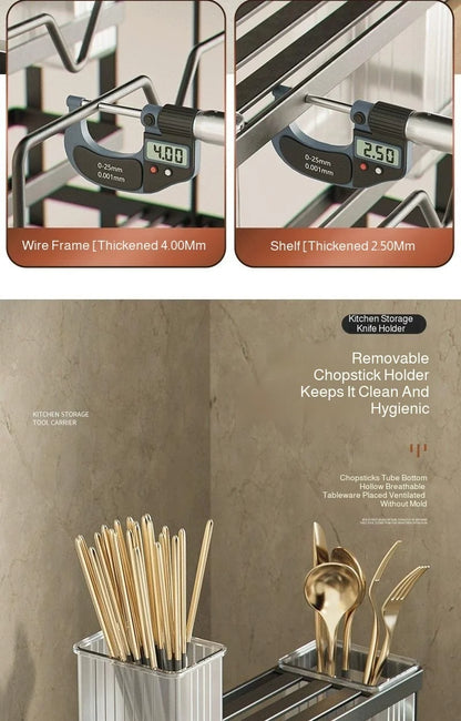 Kitchen Countertop Organizer with Drainage Tray -Integrated Rack for Cutting Boards, Knives, Rags, Chopsticks, Pot Lids, Durable