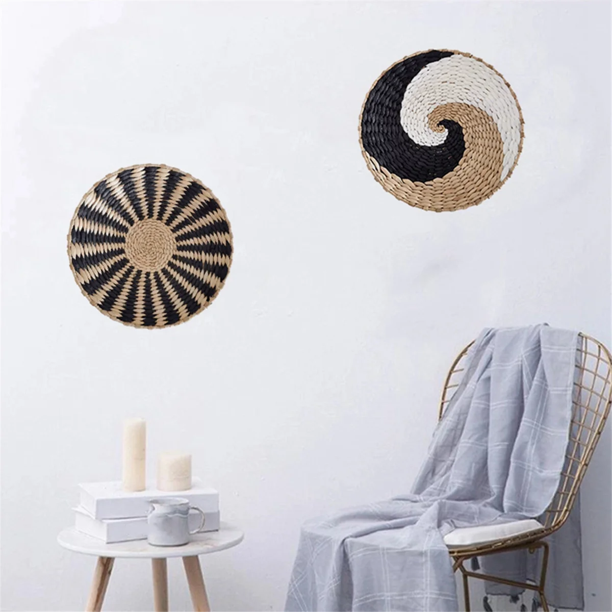 Wall Hanging Decor Wall Basket Home Decoration Handmade Natural Wall Art for Kitchen Bedroom Living Room Ornament B8