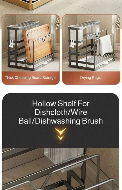 Kitchen Countertop Organizer with Drainage Tray -Integrated Rack for Cutting Boards, Knives, Rags, Chopsticks, Pot Lids, Durable