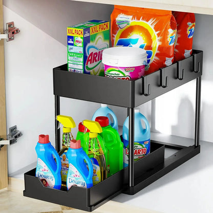 Kitchen under Sink Organizer And Storage Rack with Double Sliding Cabinet Drawers Multi-Purpose Storage Shelf Holder for Home