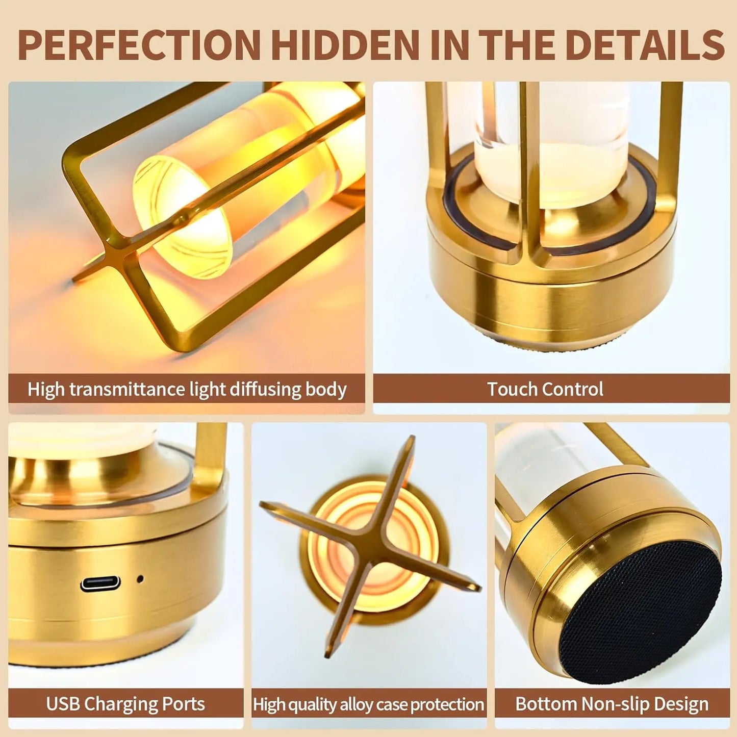 LED Cordless Table Lamp Retro Bar Metal Desk Lamps Rechargeable Touch Dimming Night Light Restaurant Bedroom Home Outdoor Decor