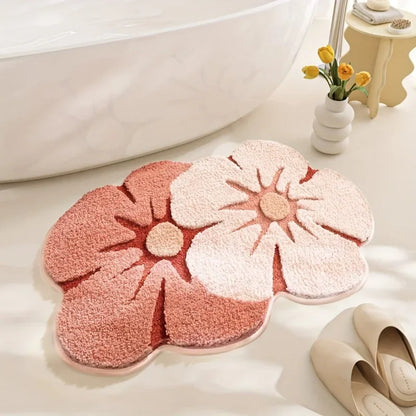 Bathroom Floor Mat Two Color Flower Pattern Premium Soft and Comfortable Bathtub Rug Suitable for Bathroom Bathtub Laundry Room