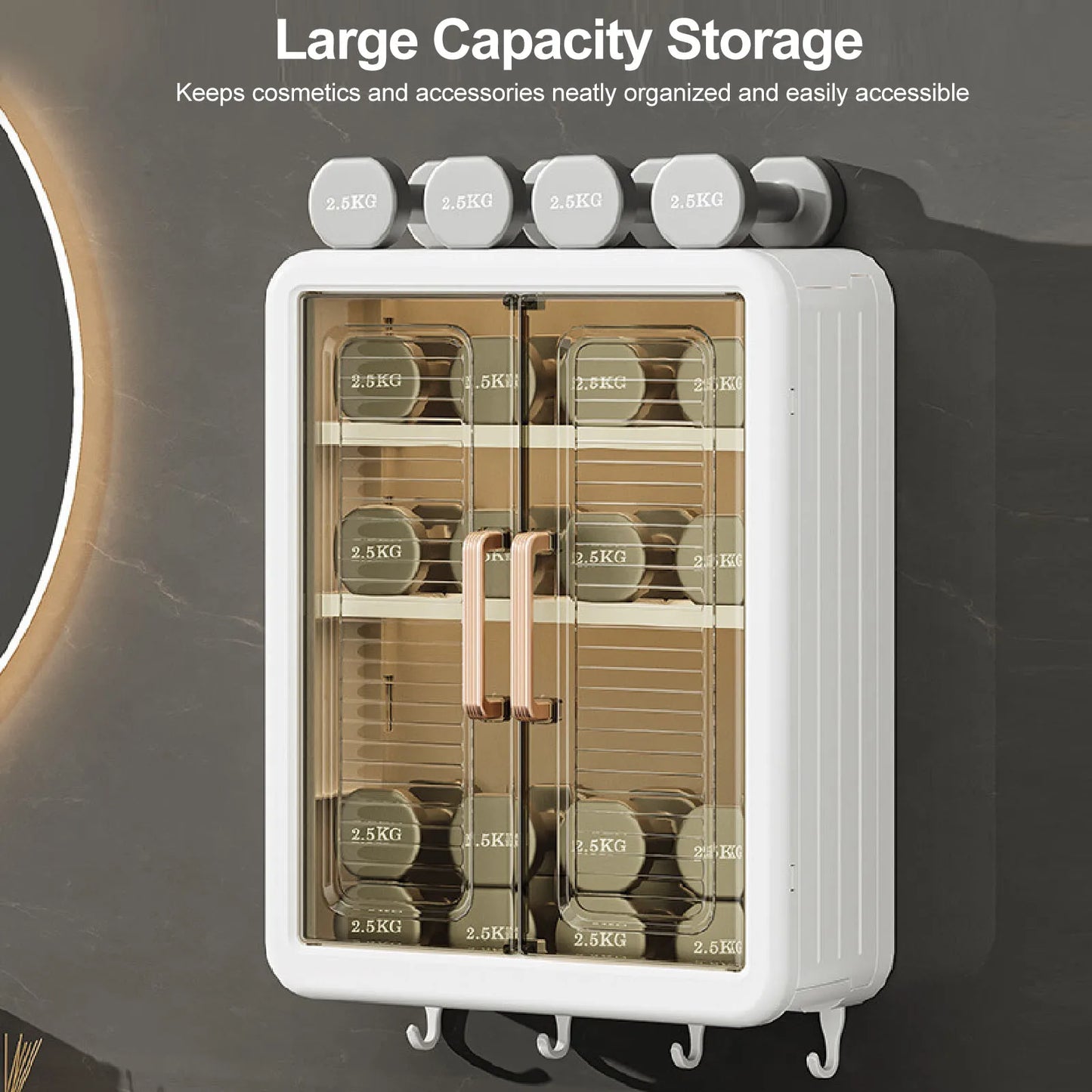 Bathroom Cabinet Wall Mounted Multifunctional Makeup Perfume Cosmetic Organizer Display Cabinet Skincare Storage Rack with Hooks