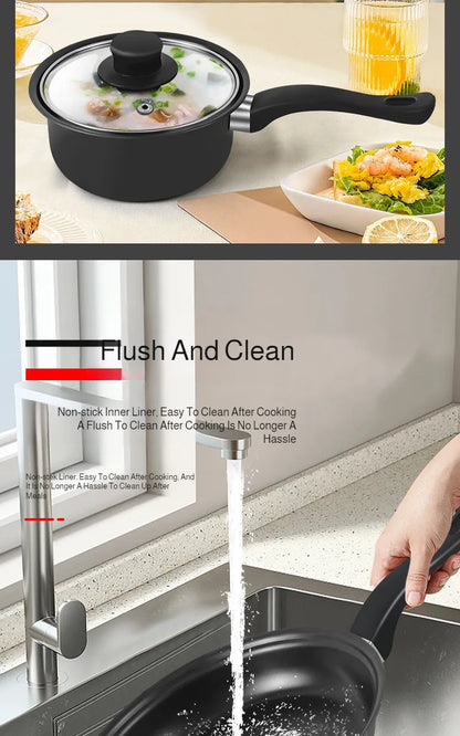 13 Piece Cookware Set Milk Pot Soup Pot Flat Bottomed Small Frying Pan with Lid And Shovel Kitchenware Set for Cooking pots Set