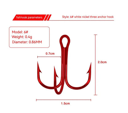 50Pcs Fishing Treble Hooks Kit High Carbon Steel Hooks Strong Sharp Round Bend for Lures Baits Saltwater Freshwater Fishing