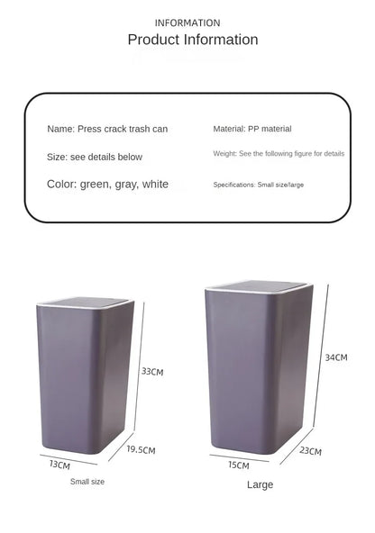 Bathroom Trash Can-10L Small Garbage Can with Press Top Lid for Toilet,Bedroom,Living Room – Plastic Wastebasket with Pop-up Lid