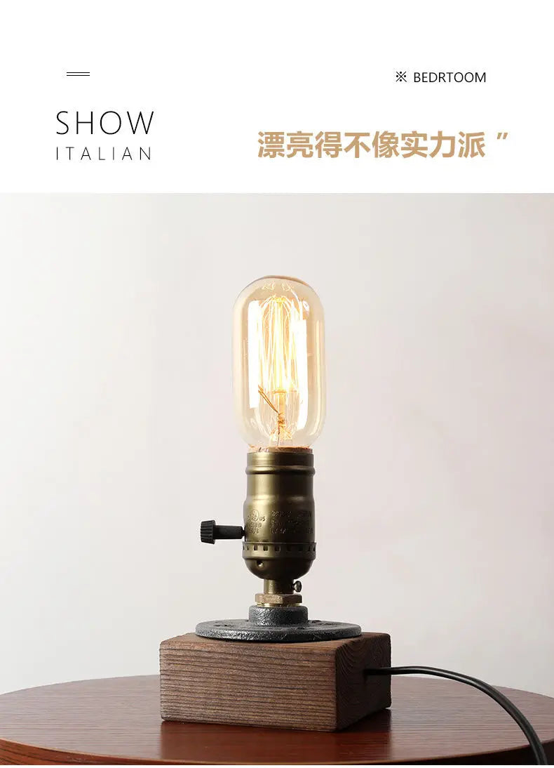 Table Lamp, Wooden Antique Copper Bedside Lamp British Classical Solid Lamp Decoration