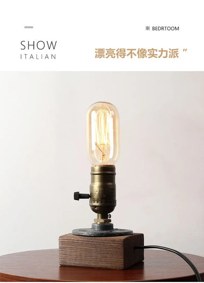 Table Lamp, Wooden Antique Copper Bedside Lamp British Classical Solid Lamp Decoration
