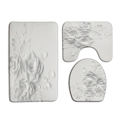 Elegant Bouquet of Fantastic White Flowers 3D Style Shower Curtain Bathroom Curtain with Bath Rug Carpet Set Floral Home Decor