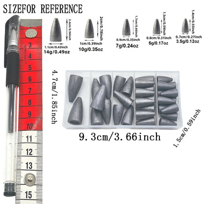 32pcs/box32-Piece Bullet Sinker Set: 3.5g - 14g, Fishing Weights for Bass, Trout, and More