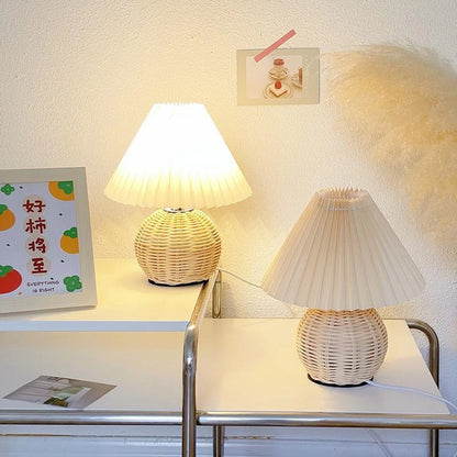 INS Led Pleated Table Lamp Rattan Base Desktop Light Usb PLug Dimmable Timmer For Room Bedside Bedroom Table Decor Night Lights