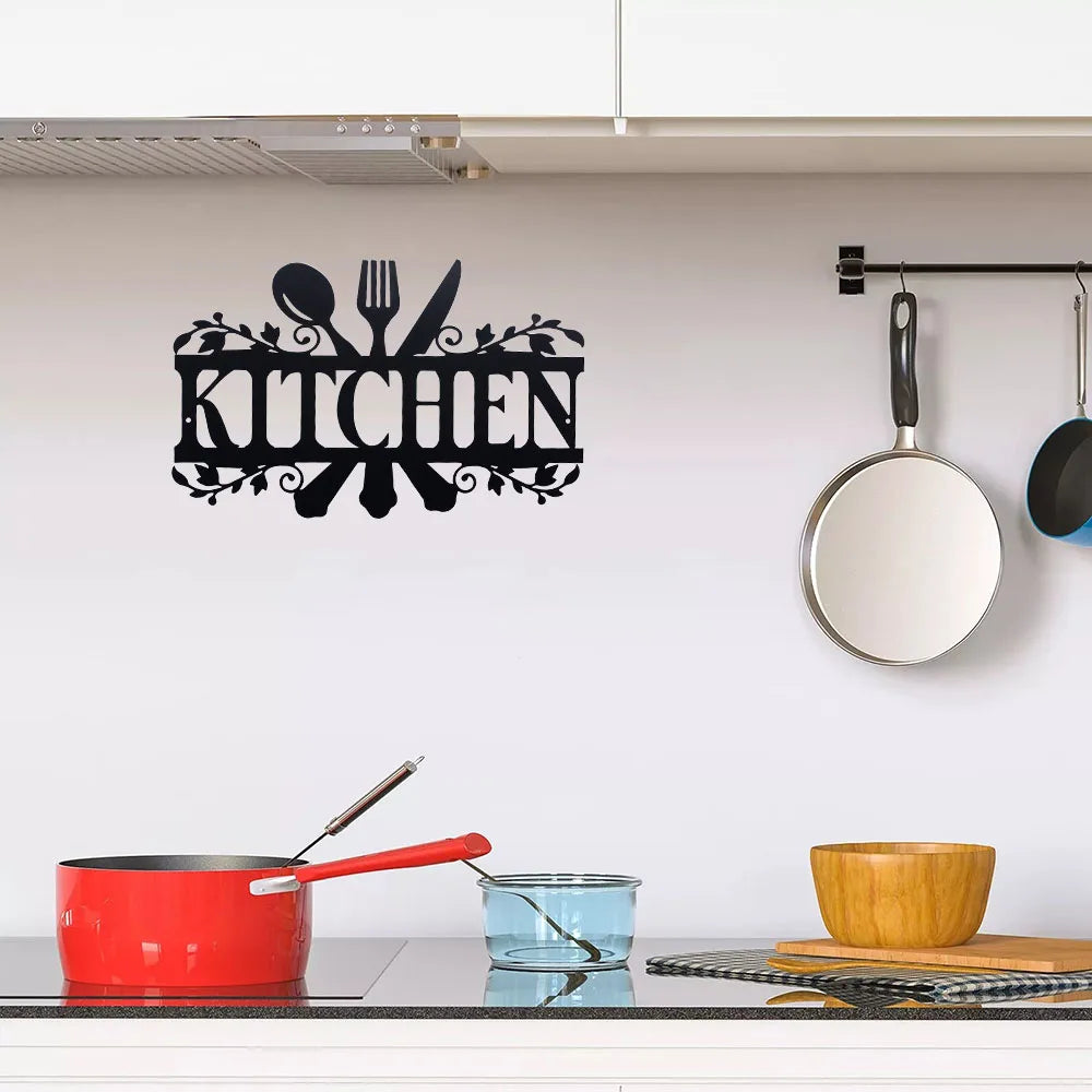 Kitchen Black Letter Metal Art Signs Wall Decor Rustic Plaque CutOut Kitchen Door Dining Room Decoration Home Decorative