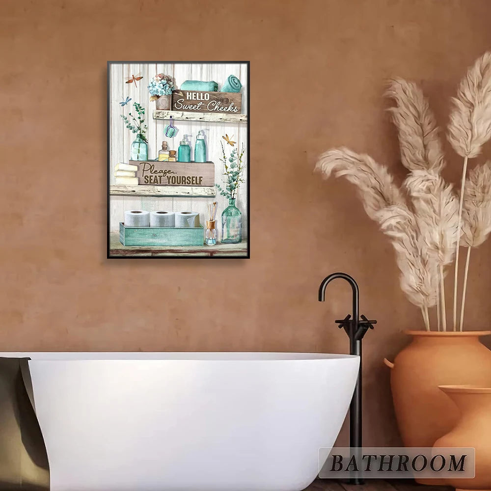 Bathroom Decor Canvas Art Poster Cartoon Sweet Cheek Toilet Wall Painting for Bedroom Living Room Shower Room Decor Aesthetic