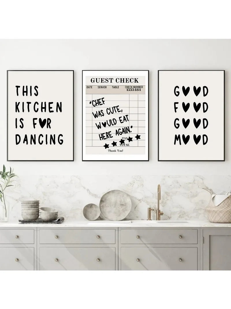 Kitchen Quote Wall Decor Black Beige This Kitchen Is for Dancing Wall Art Posters Shop Cafe Room Decor Canvas Painting Prints