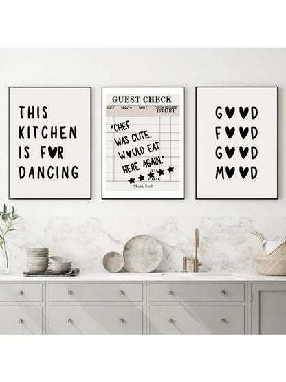 Kitchen Quote Wall Decor Black Beige This Kitchen Is for Dancing Wall Art Posters Shop Cafe Room Decor Canvas Painting Prints