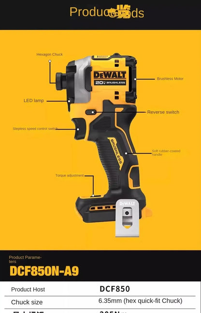 DEWALT DCF850 Impact Driver Electric Driver 20V Lithium Battery Brushless battery screwdrivers High Torque tools  No battery