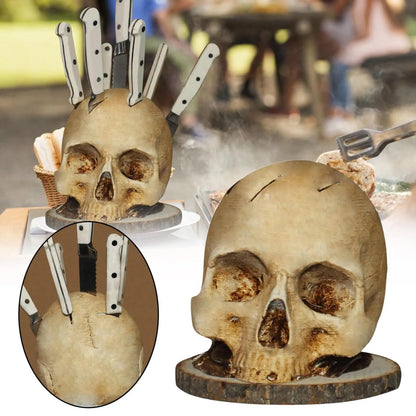 Kitchen Knives Holder Skull Skeleton Knives Stand Scary Party Storage Rack Decor Horror Head Organizers Rack Kitchen Accessories