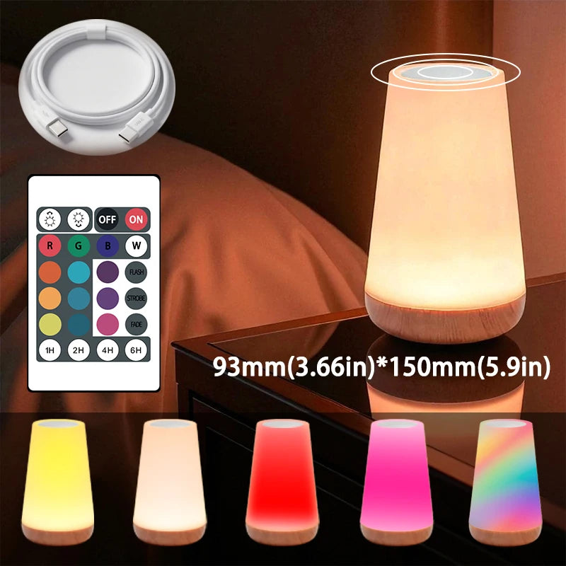 Table Lamp Bedside Light For Bedroom  Color Modes Remote Control Touch Dimmable USB Rechargeable Portable Night Lamp