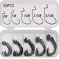 50Pcs Box Fishing Hooks Set Jig Crank Barbed Hook High Carbon Stainless Steel Wide Gap Offset Fishhook Soft Worm Sea Hook Tackle