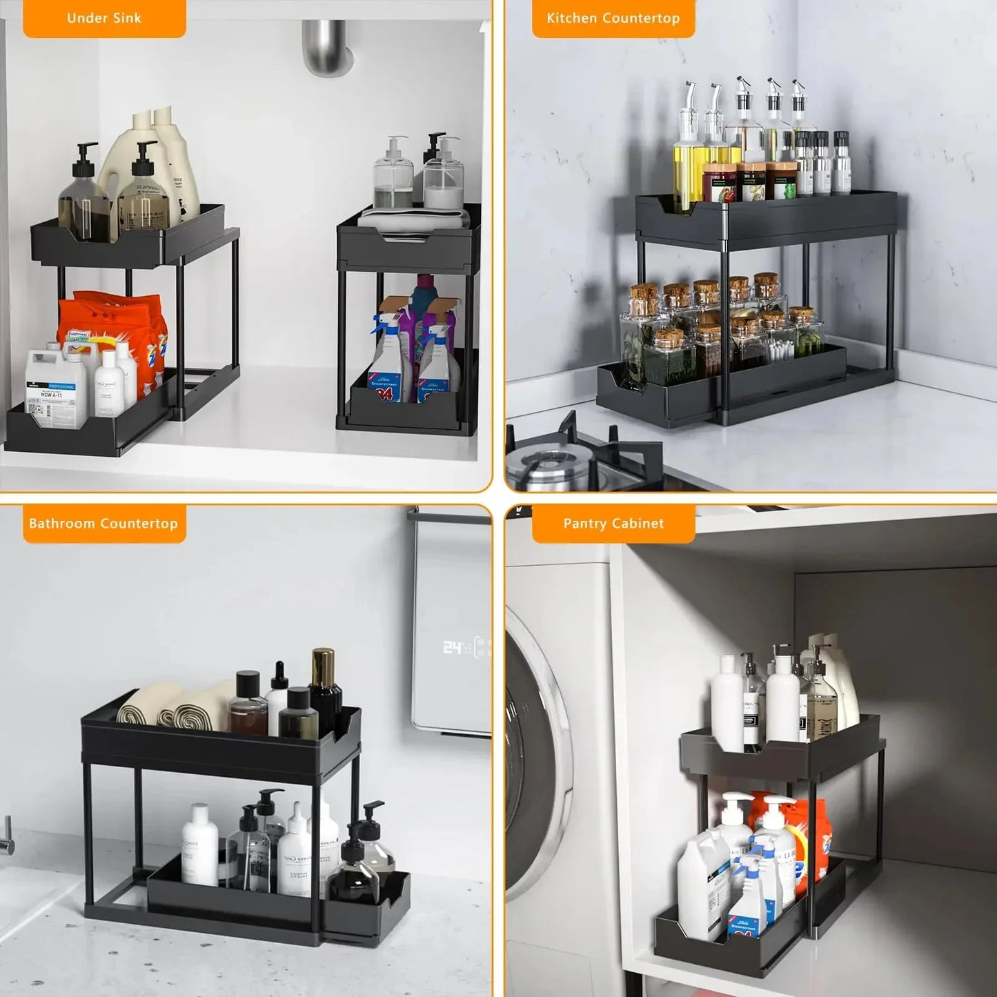 Kitchen under Sink Organizer And Storage Rack with Double Sliding Cabinet Drawers Multi-Purpose Storage Shelf Holder for Home