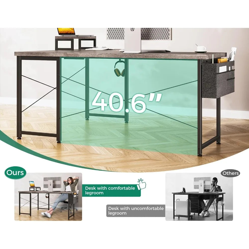 "L-Shaped Computer Desk with Storage, 57.5 Inch Reversible Gaming Desk, Corner Home Office Desk with Monitor Stand, Space-Saving