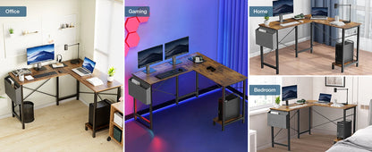 JHK Gaming Corner 50 Inch Office Writing PC Wooden Table with CPU Storage Shelf & Side Bag for Home Office Bedroom Small Space