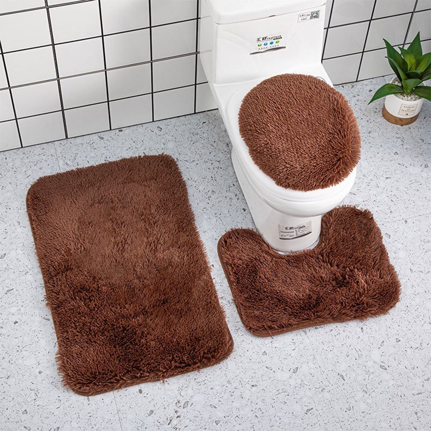 Bathroom Decorative Rug Set Of 3, Chenille Plush Large Rug, Rug And Toilet Seat Cover With Non-Slip Rubber Backing Bathroom
