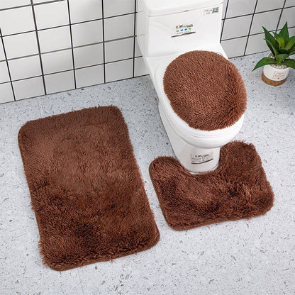 Bathroom Decorative Rug Set Of 3, Chenille Plush Large Rug, Rug And Toilet Seat Cover With Non-Slip Rubber Backing Bathroom