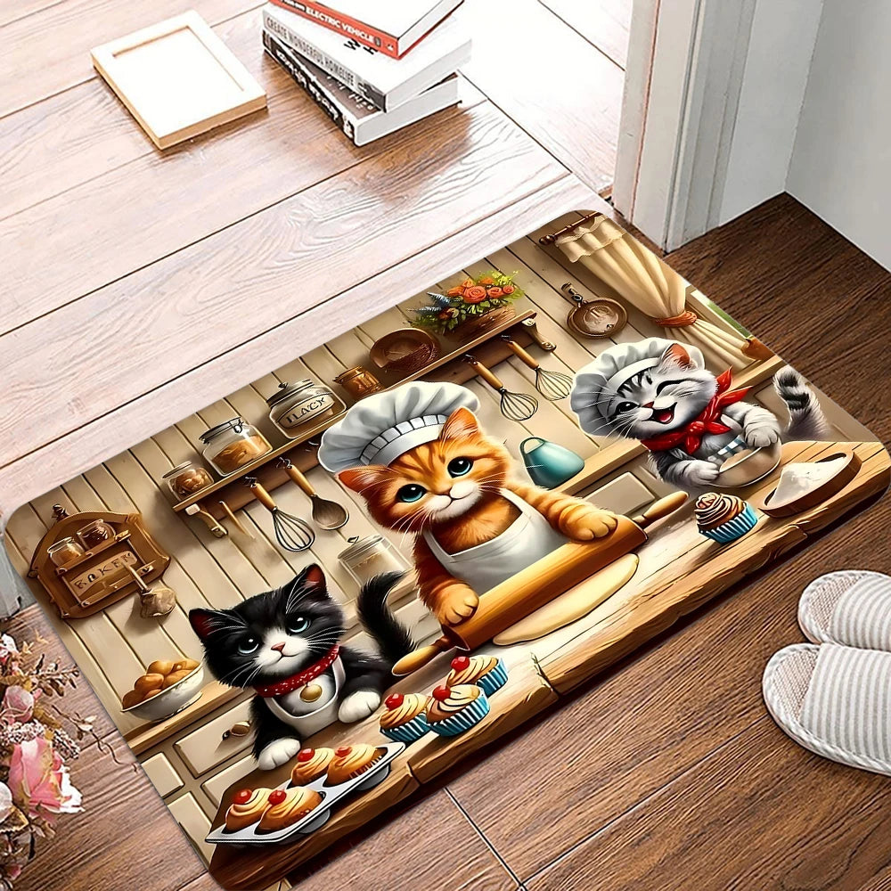 Kitten Cute Cat Kitchen Doormat Floor Mat Rug Carpet for Entryway Kitchen Anti-slip  Home Decor Accessory Halloween Gift