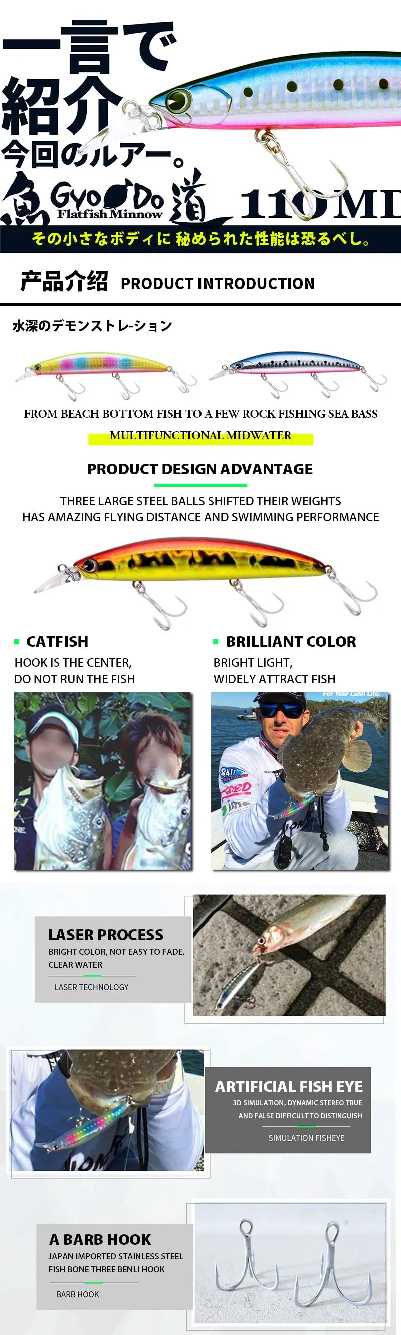 19g 110mm Floating Minnow Fishing Lures Seabass Trout Artificial Hard Bait Long Casting Wobblers Saltwater Freshwater Bass Bait