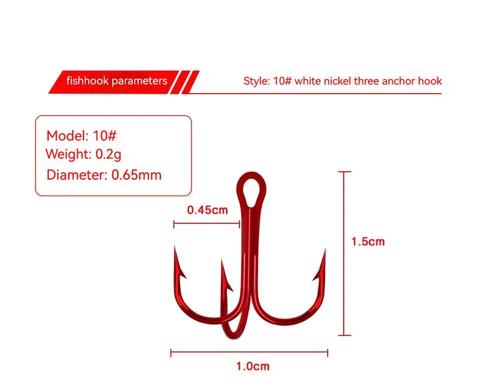 50Pcs Fishing Treble Hooks Kit High Carbon Steel Hooks Strong Sharp Round Bend for Lures Baits Saltwater Freshwater Fishing