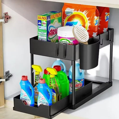 Kitchen under Sink Organizer And Storage Rack with Double Sliding Cabinet Drawers Multi-Purpose Storage Shelf Holder for Home