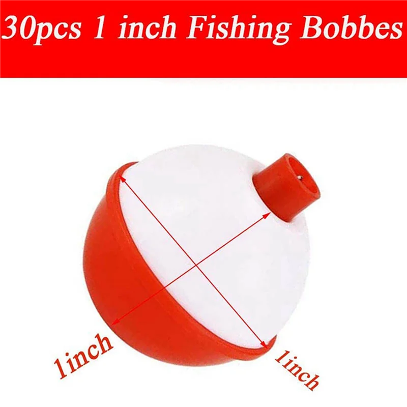 HOES-150Pcs Fishing Bobbers 1 Inch,Push Button Snap-On Fishing Floats Bobber Red And White,Fishing Float And Bobbers