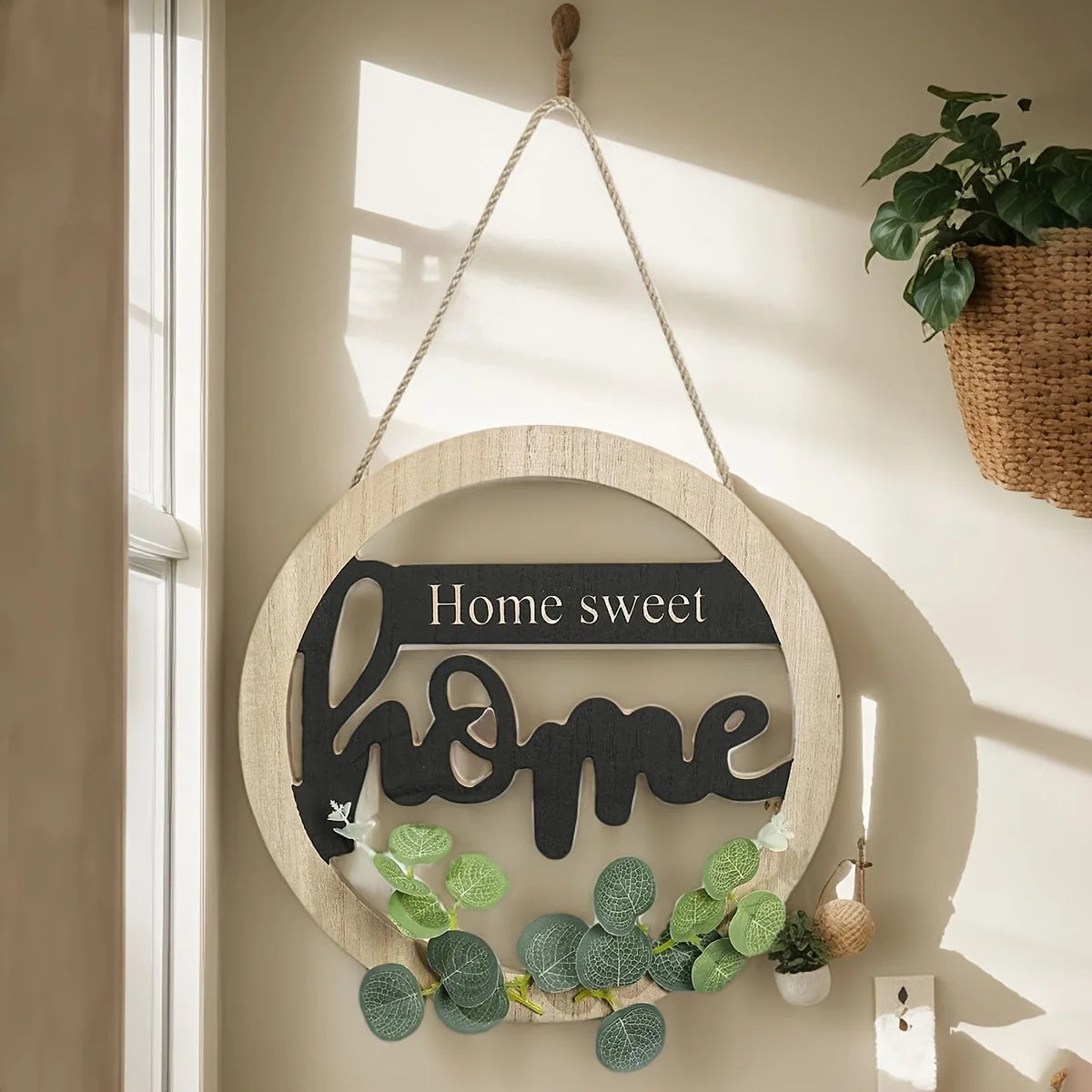 Rustic Farmhouse Wall Decor Signs, "Home is Sweet Home","Welcome to Our Home"-Natural Wood Hanging Decoration with Black Letters
