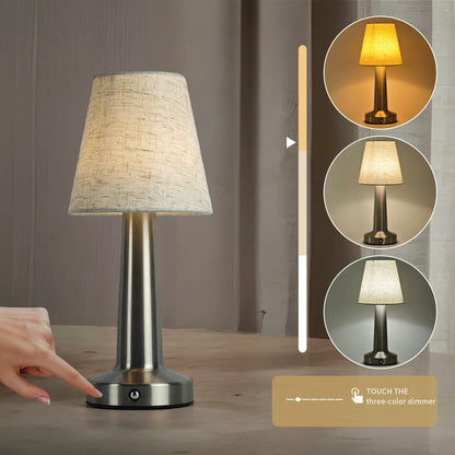 LED Table Lamp with Cloth Shade, Touch Sensor Bedside Lamp Rechargeable Reading Lights For Bedroom Restaurant Bar Decor Lighting