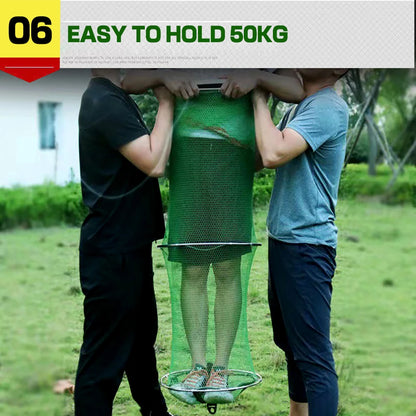 50kg Load Fishing Care Net Stainless Steel Collapsible Fish Basket Dip Nets To Keep Fish Alive in Water Large Storage Fyke Nets