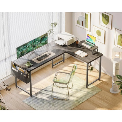 "L-Shaped Computer Desk with Storage, 57.5 Inch Reversible Gaming Desk, Corner Home Office Desk with Monitor Stand, Space-Saving