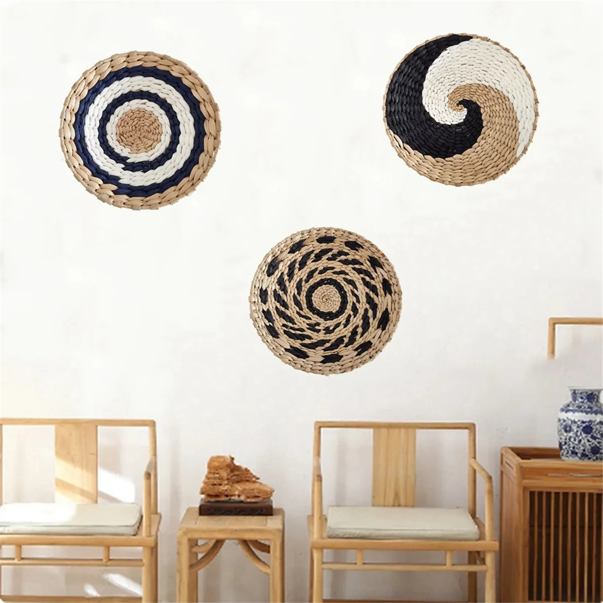 Wall Hanging Decor Wall Basket Home Decoration Handmade Natural Wall Art for Kitchen Bedroom Living Room Ornament B8