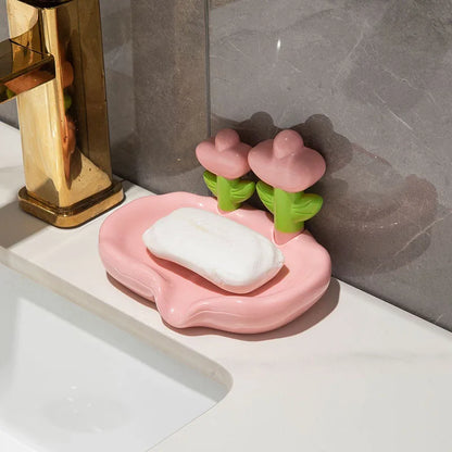 Decorative Soap Tray with Elegant Floral Pattern - Water Draining and Wall-Mounted Soap Container for Bathroom and Kitchen