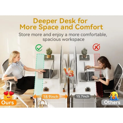 48 Inch White Computer Desk with 8 Fabric Drawers, Modern Office Desk with Large Storage for Home Office, Study, Gaming, White