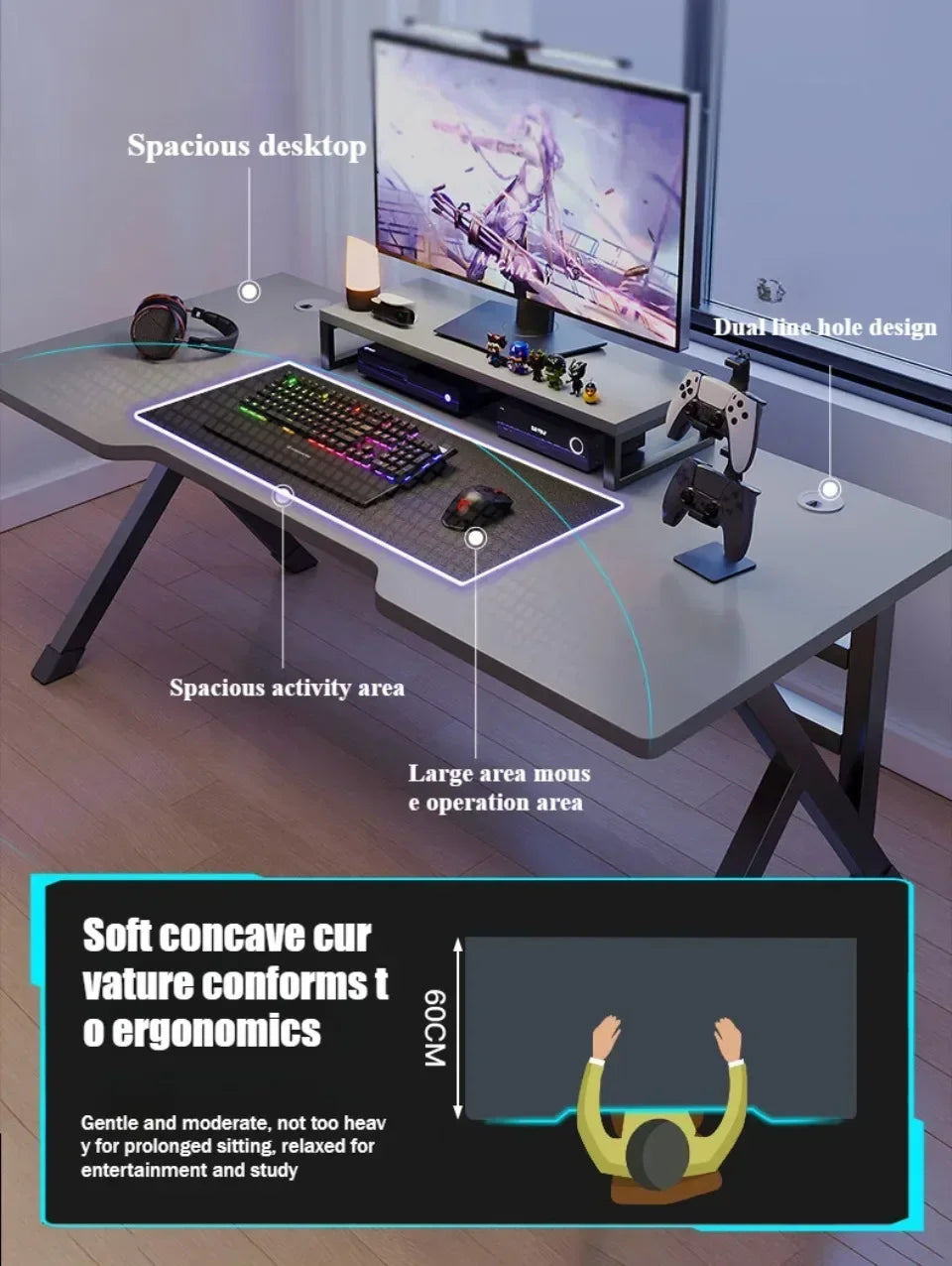 Ergonomic Gaming Table Desktop Computer Double Player Gaming Luxury and Stable Gaming Table Bedroom Writing and Learning Desk