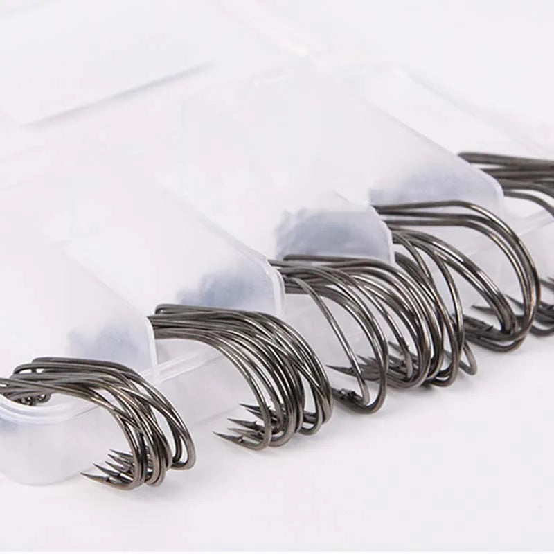 50Pcs Box Fishing Hooks Set Jig Crank Barbed Hook High Carbon Stainless Steel Wide Gap Offset Fishhook Soft Worm Sea Hook Tackle