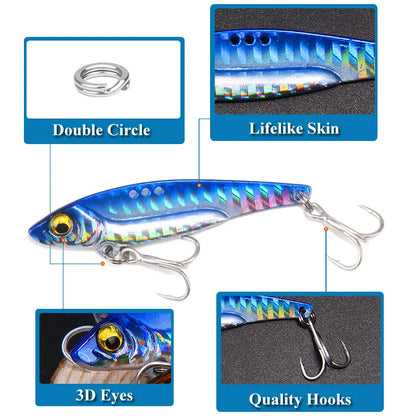 1Pc Metal Vib Lure Weights 7g/14g/18g Long Shot Slots With BKK Reinforcing Hook Jig Artificial Bass Bait Deep Sea Fishing