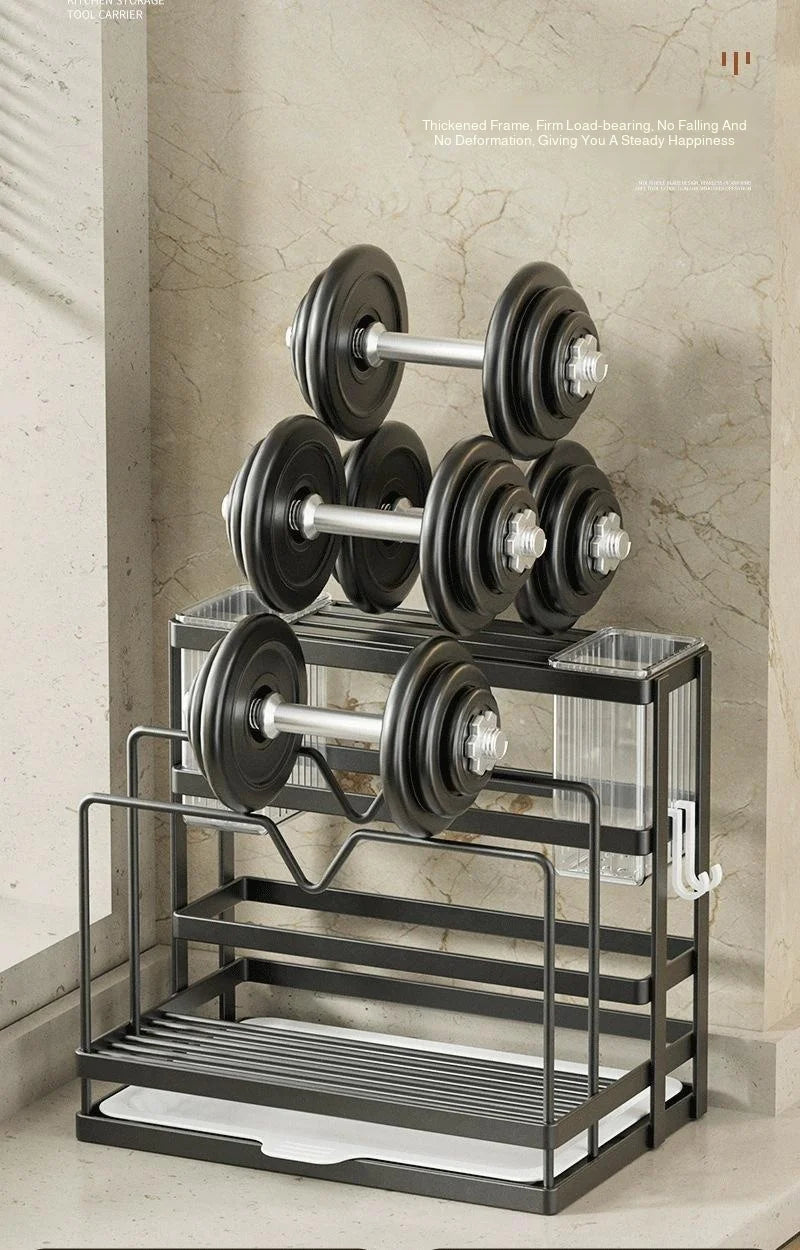 Kitchen Countertop Organizer with Drainage Tray -Integrated Rack for Cutting Boards, Knives, Rags, Chopsticks, Pot Lids, Durable