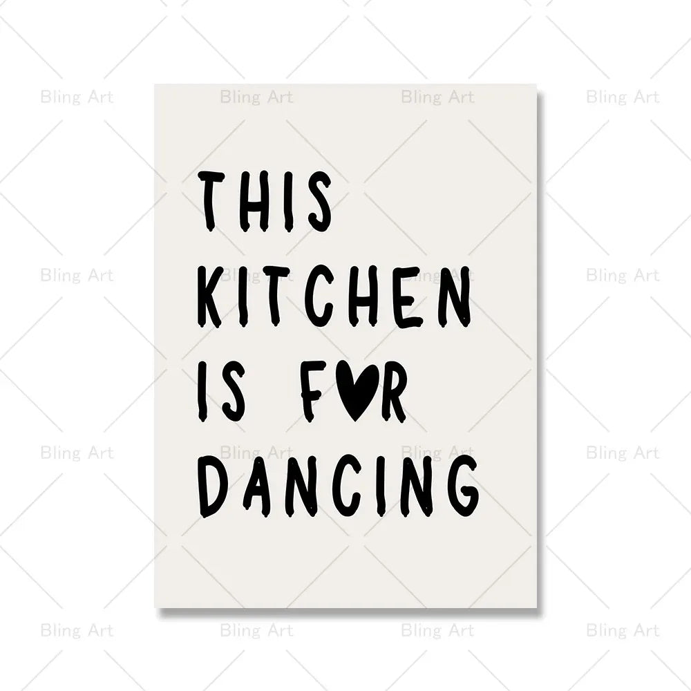 Kitchen Quote Wall Decor Black Beige This Kitchen Is for Dancing Wall Art Posters Shop Cafe Room Decor Canvas Painting Prints
