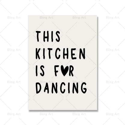 Kitchen Quote Wall Decor Black Beige This Kitchen Is for Dancing Wall Art Posters Shop Cafe Room Decor Canvas Painting Prints